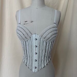 Pearl and Rhinestone corset White Top